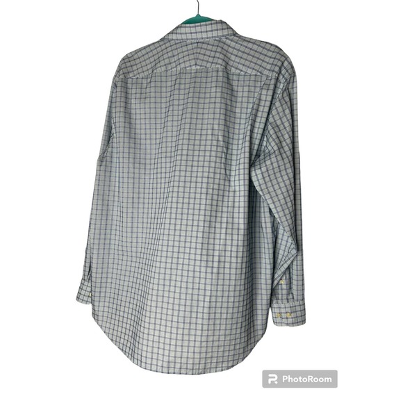 Perry Ellis Premium Shirt Size 17 1/2 34/35 Blue White Plaid Slim Fit Non-Iron - Picture 3 of 5